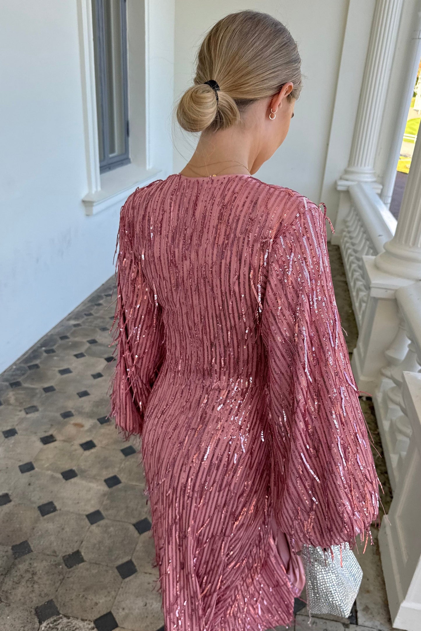 Rotate Pink Fringe V-neck