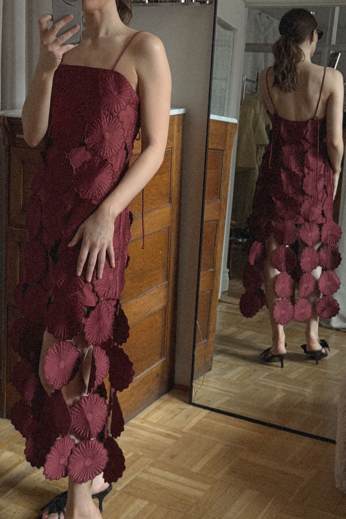 Burgundy Flower Panel Dress