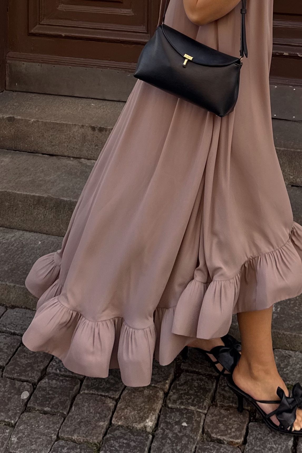 Malina Sabrina Ruffled Taupe Dress