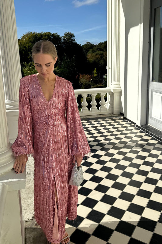 Rotate Pink Fringe V-neck