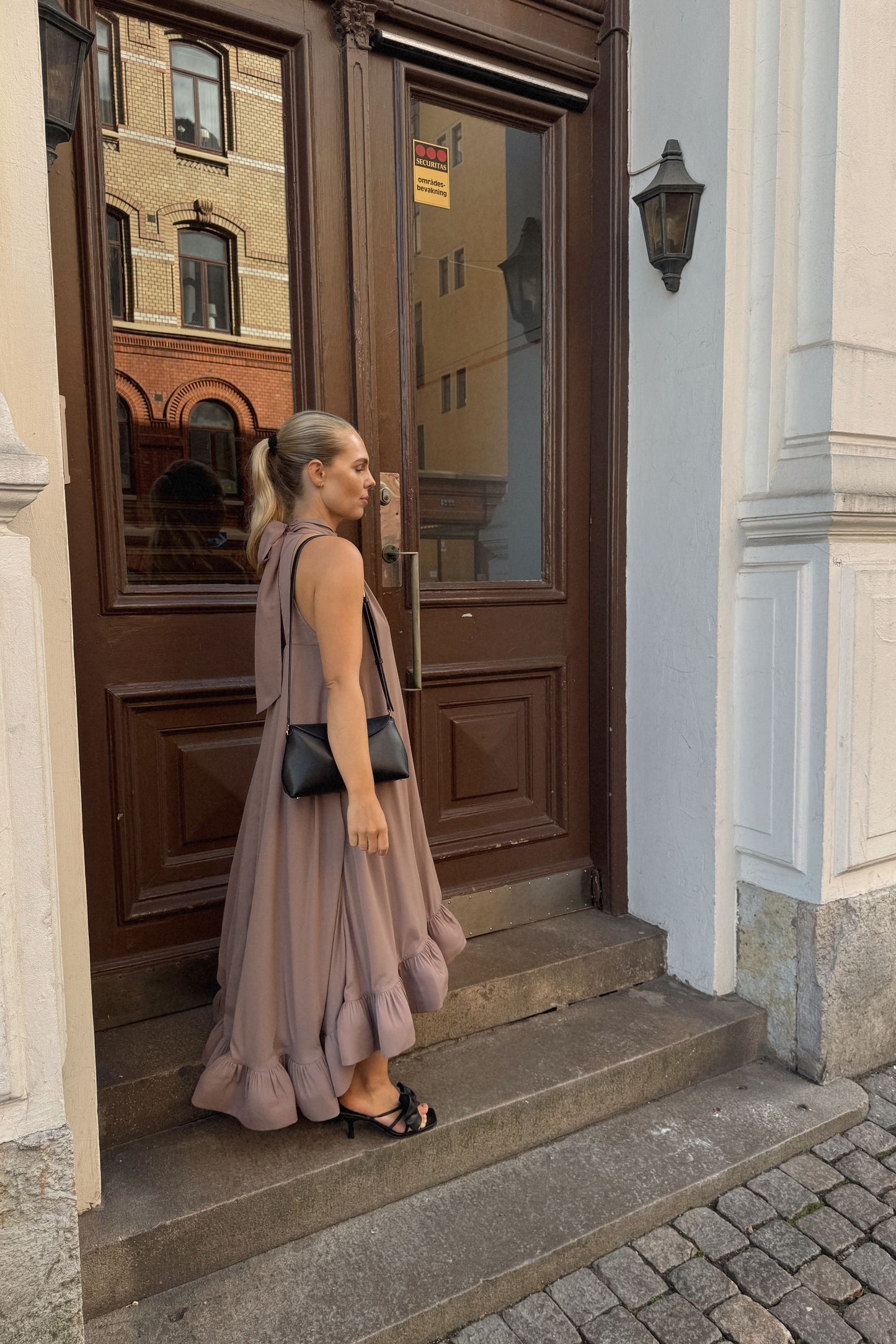 Malina Sabrina Ruffled Taupe Dress