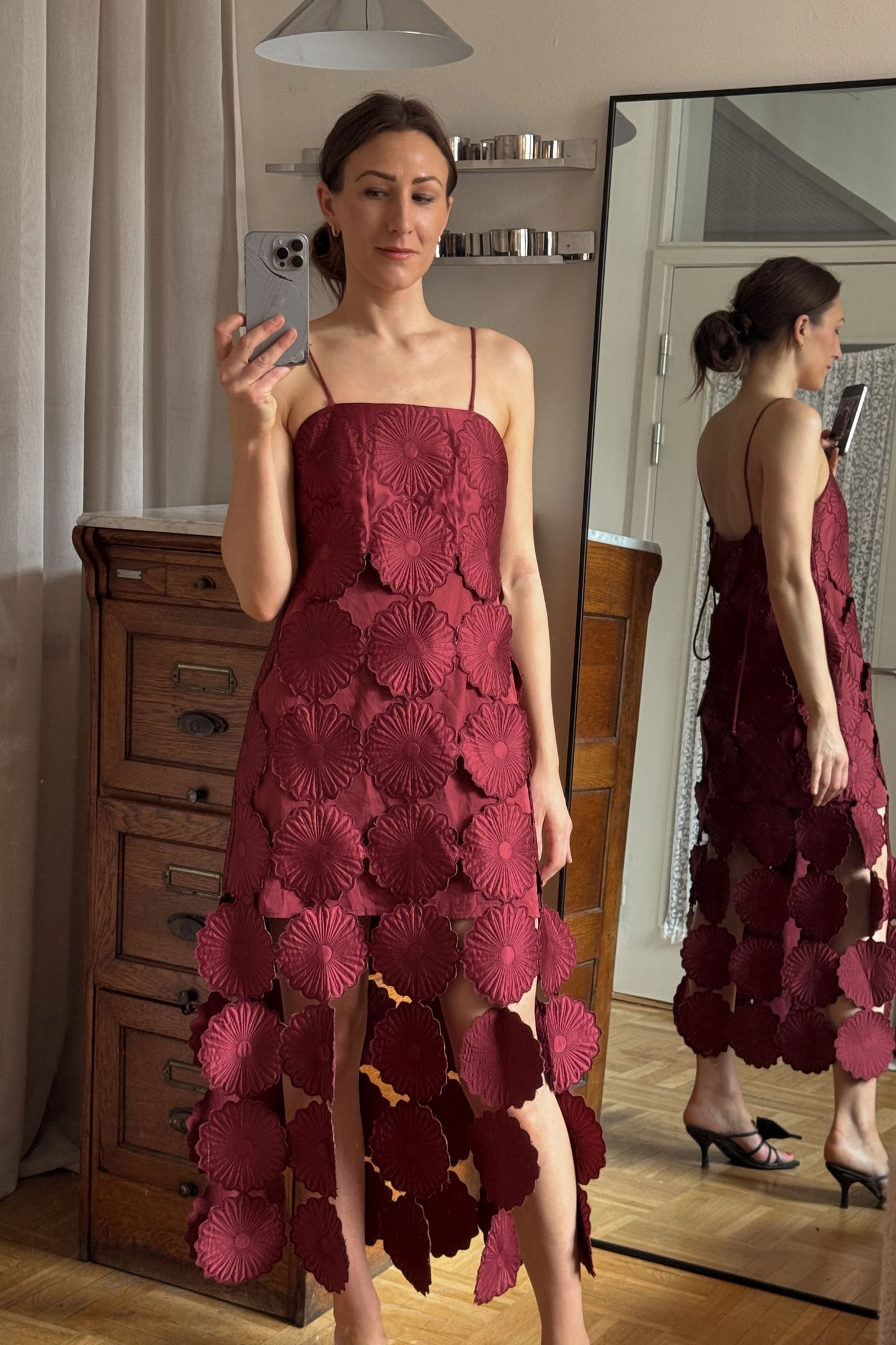 Burgundy Flower Panel Dress
