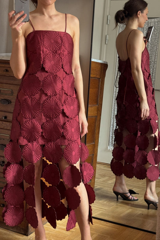 Burgundy Flower Panel Dress