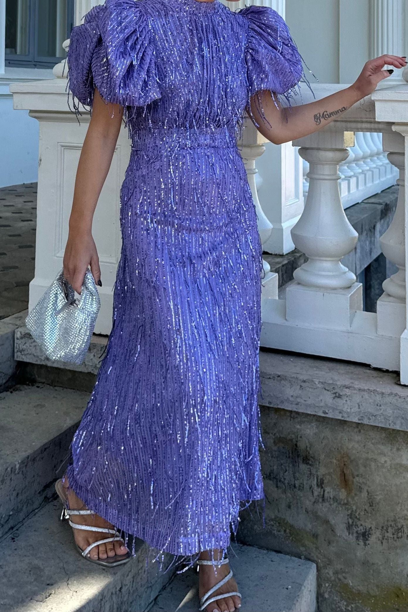 Rotate Purple Fringe Dress