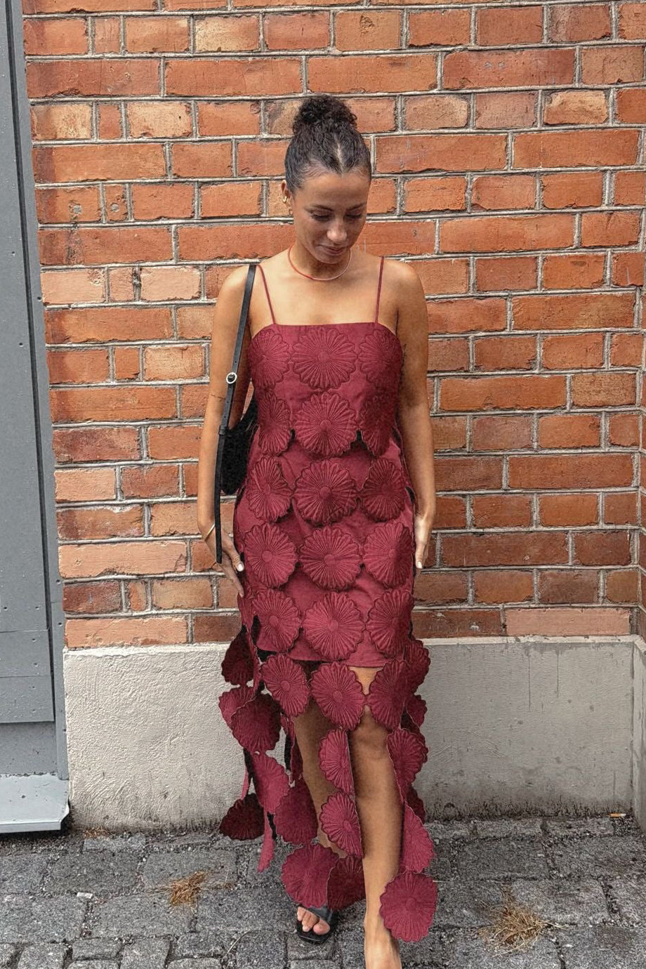 Burgundy Flower Panel Dress