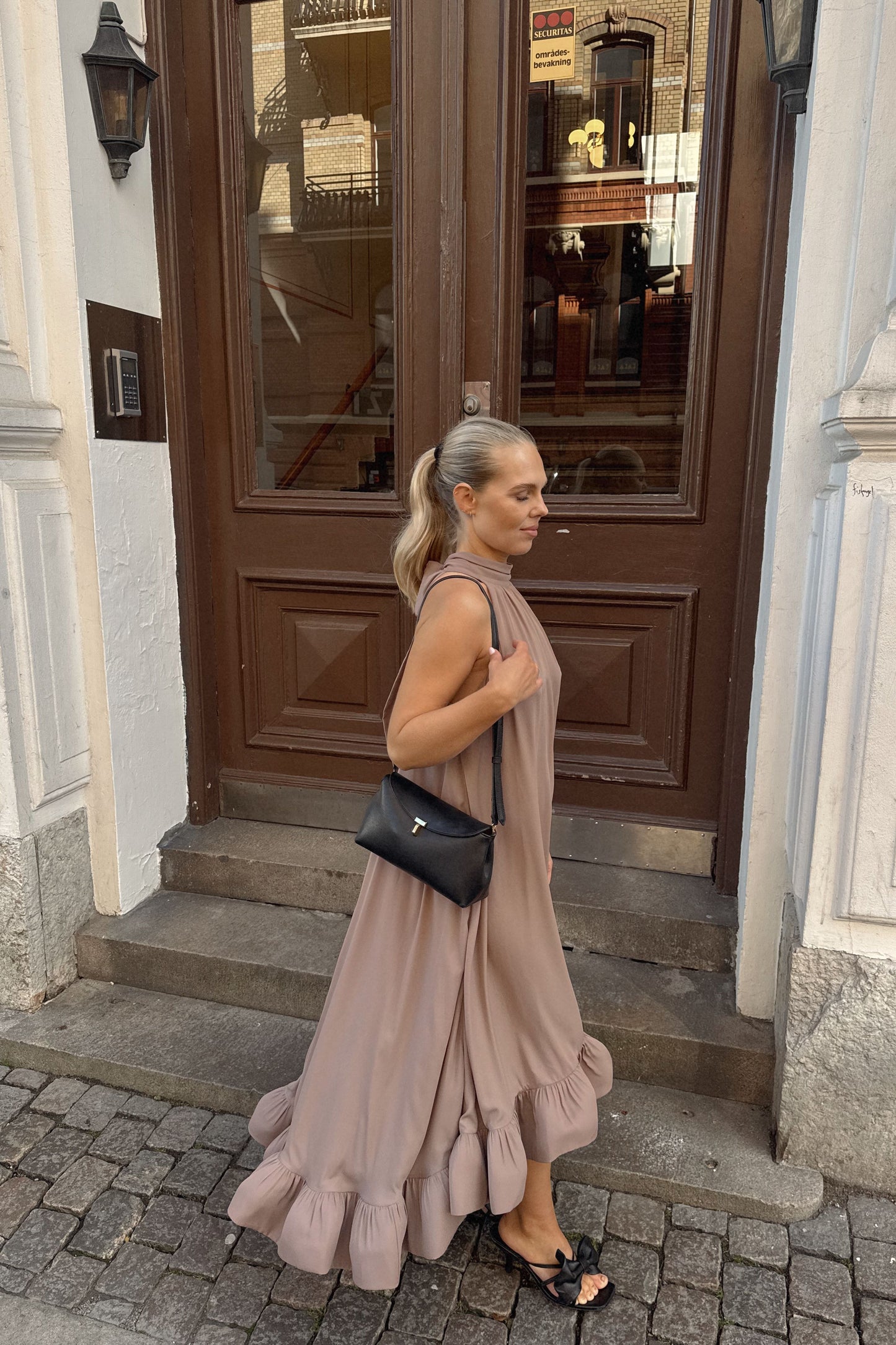 Malina Sabrina Ruffled Taupe Dress