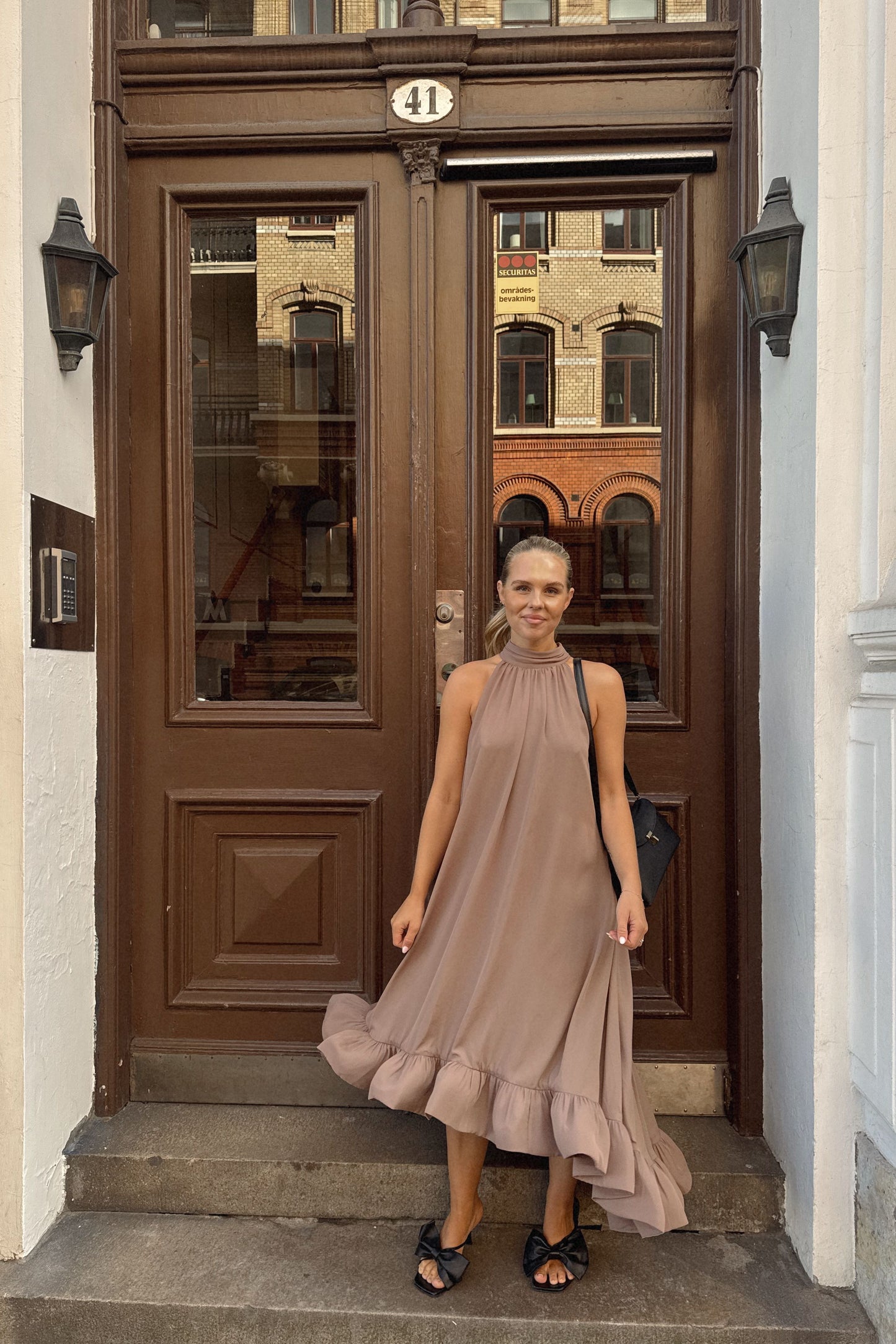 Malina Sabrina Ruffled Taupe Dress