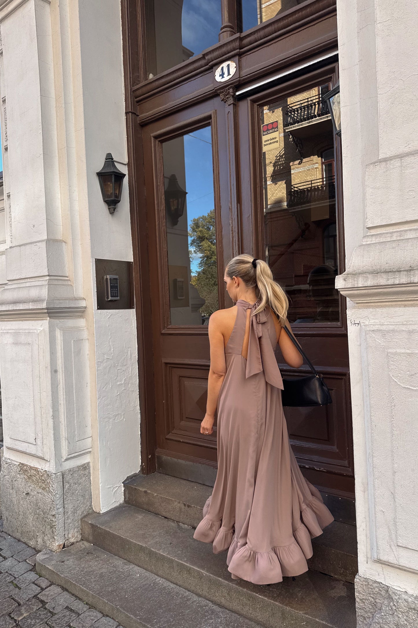 Malina Sabrina Ruffled Taupe Dress