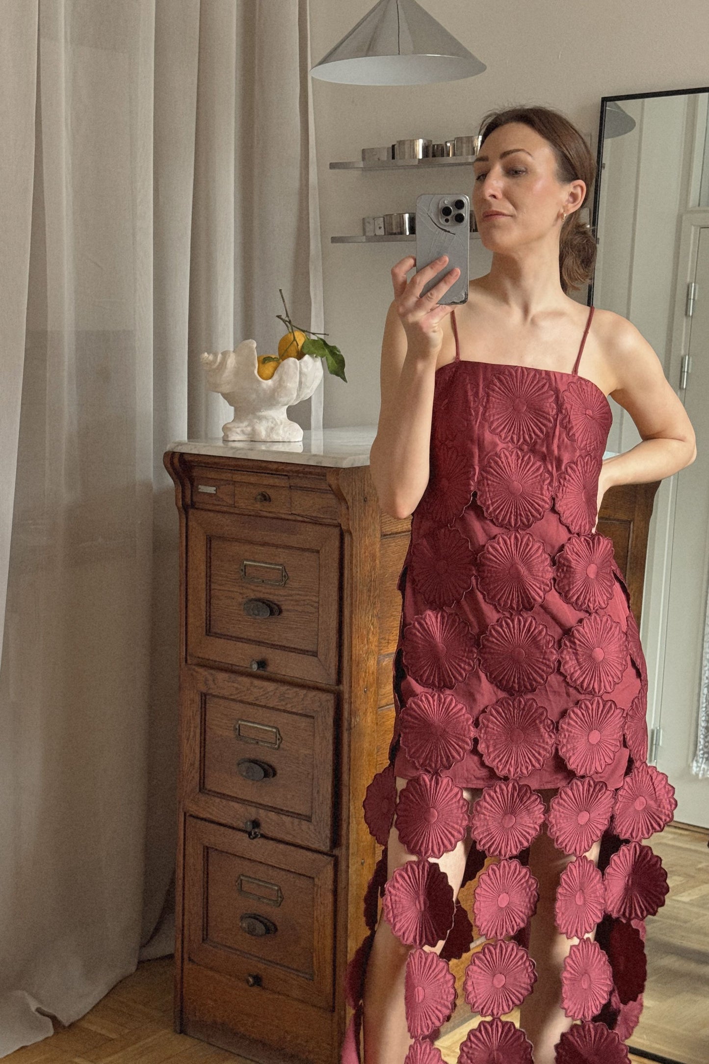 Burgundy Flower Panel Dress
