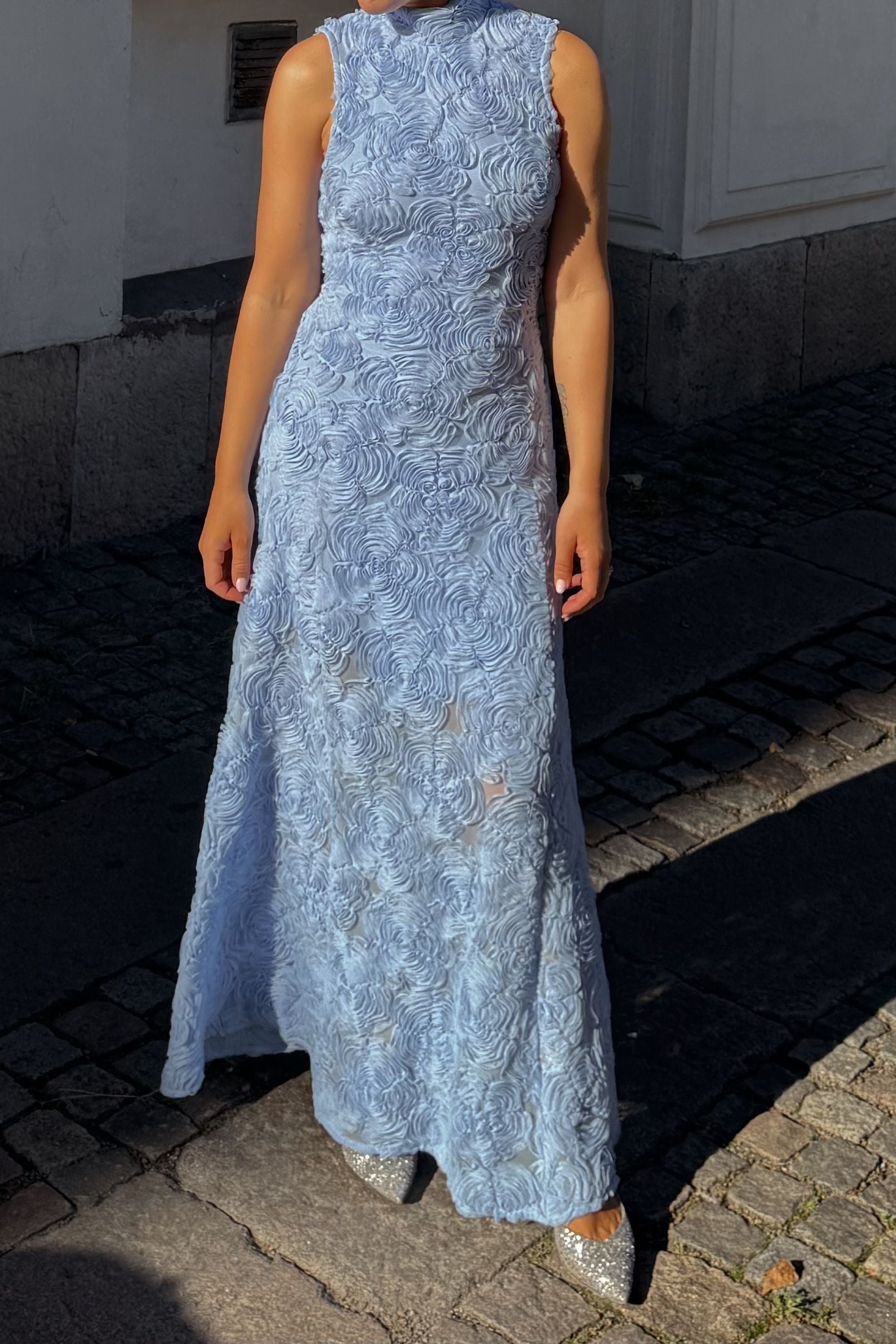 rotate flower mesh maxi dress light blue Sunflower Light Blue Mesh Maxi Dress - US 10