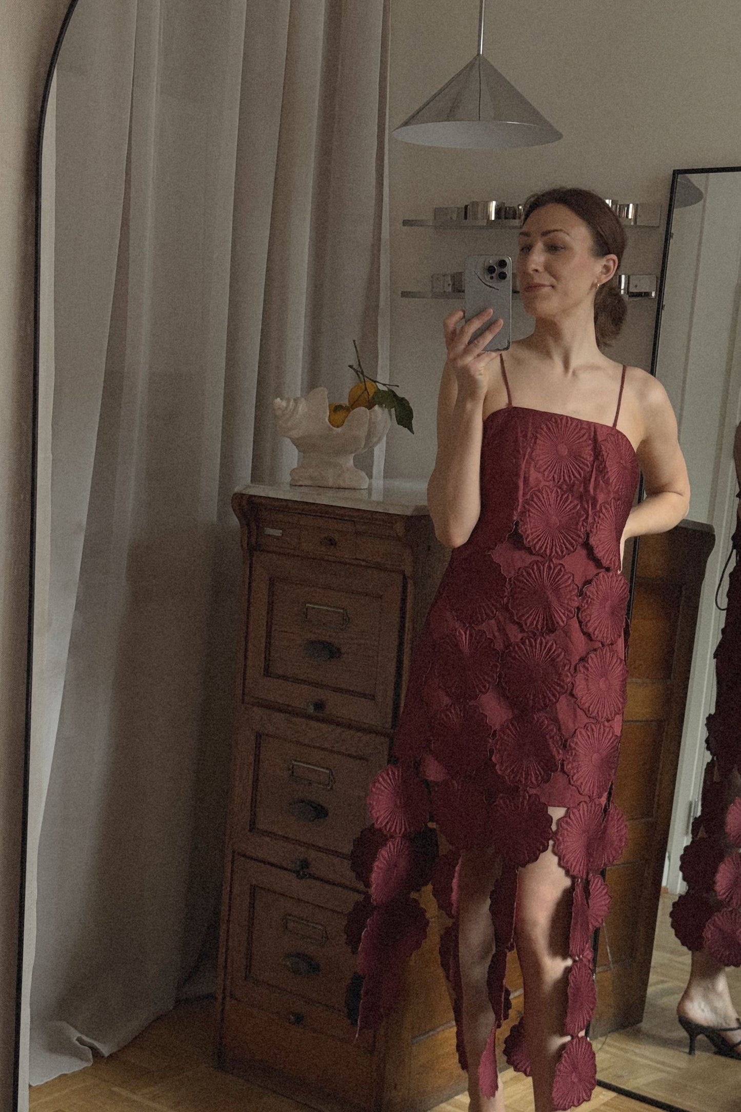 Burgundy Flower Panel Dress