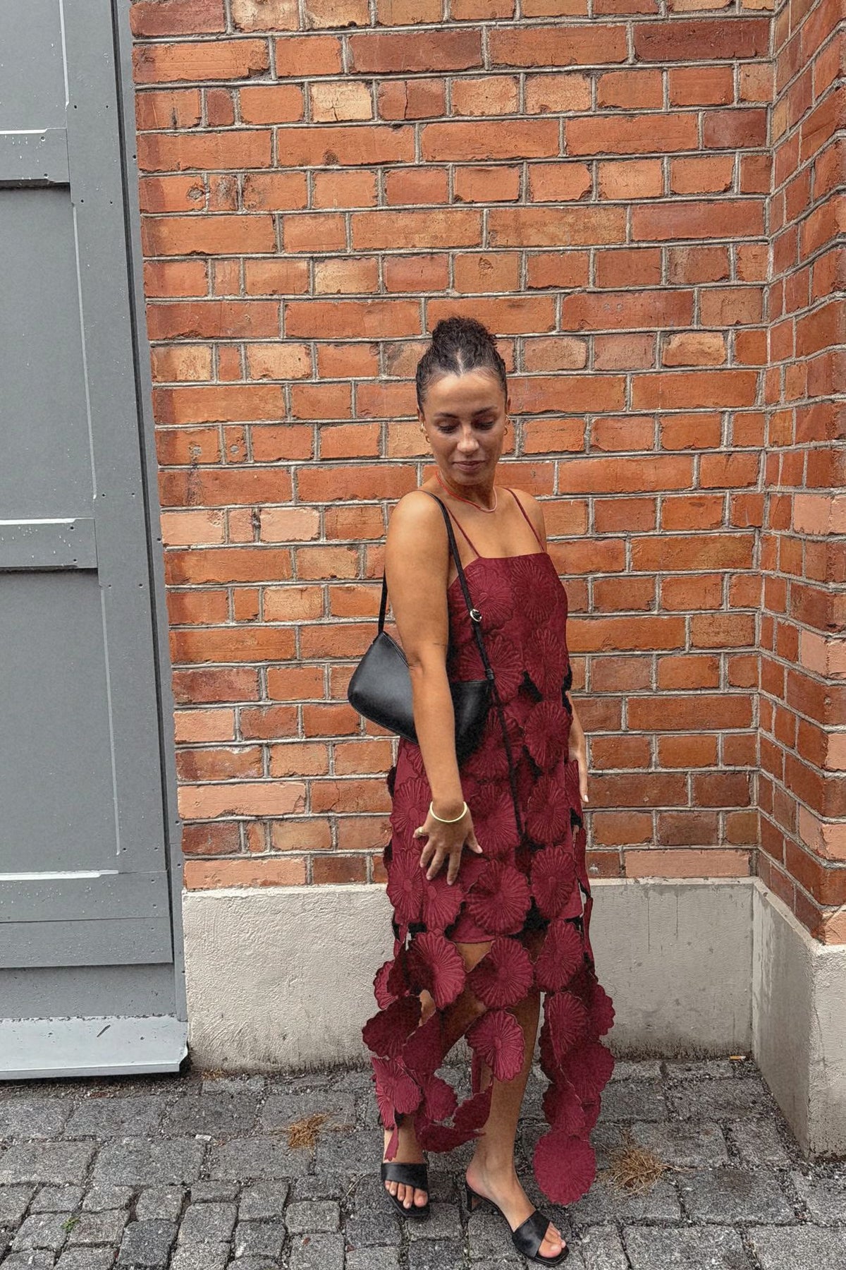 Burgundy Flower Panel Dress
