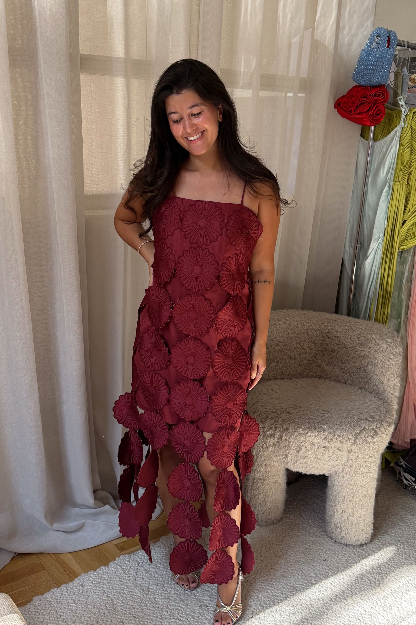 Burgundy Flower Panel Dress