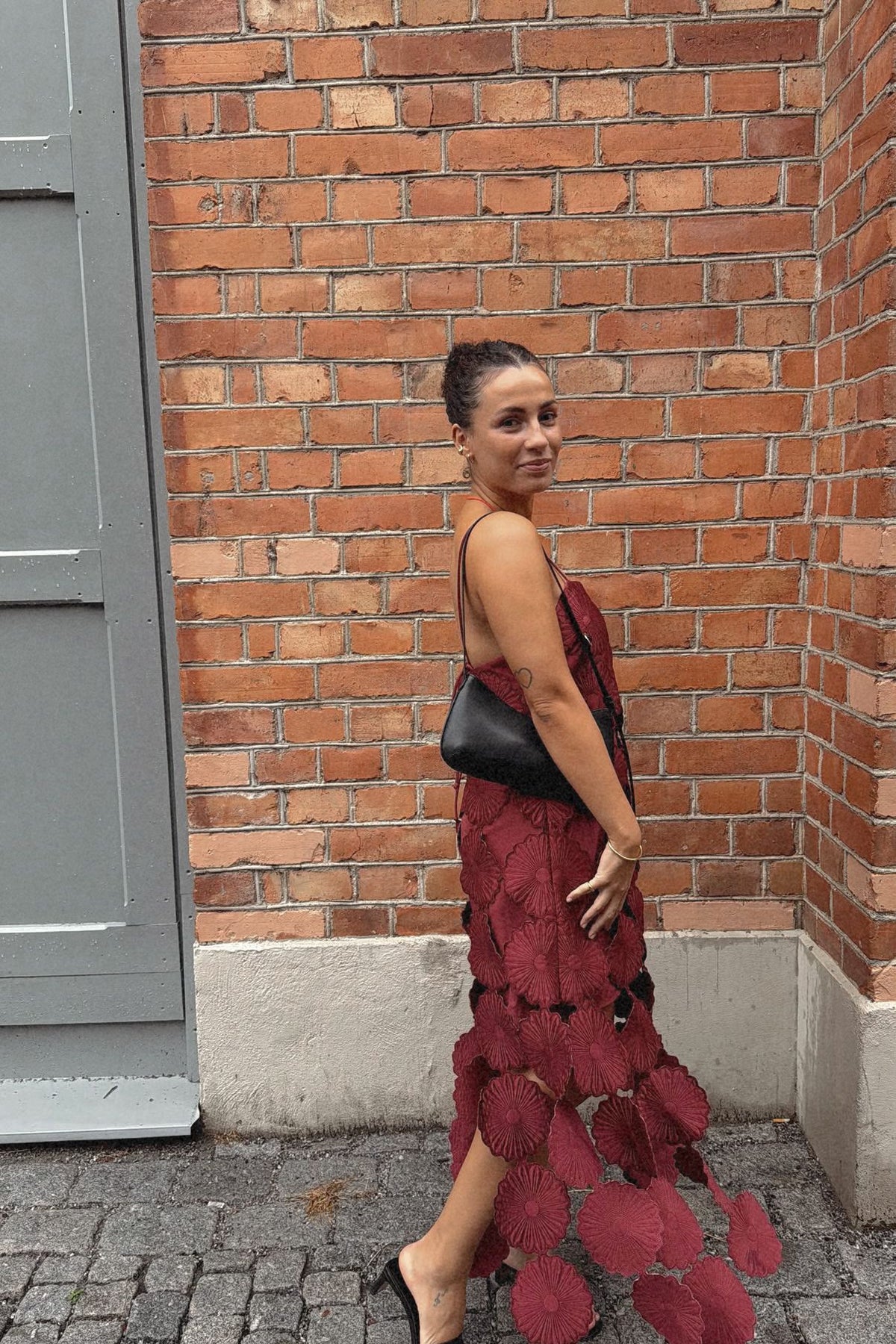 Burgundy Flower Panel Dress